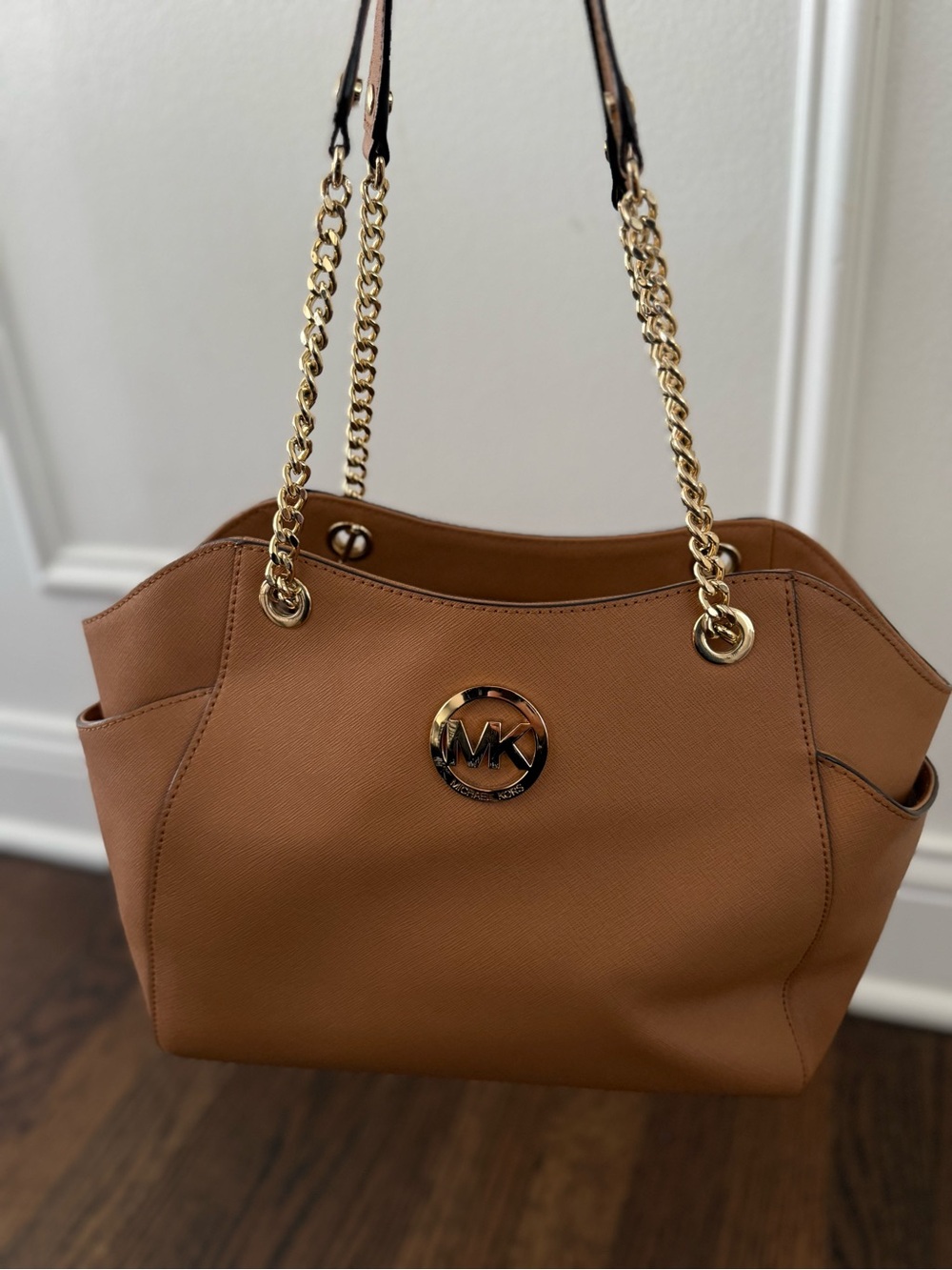Michael Kors Caramel Leather Tote with Gold Chain Handles